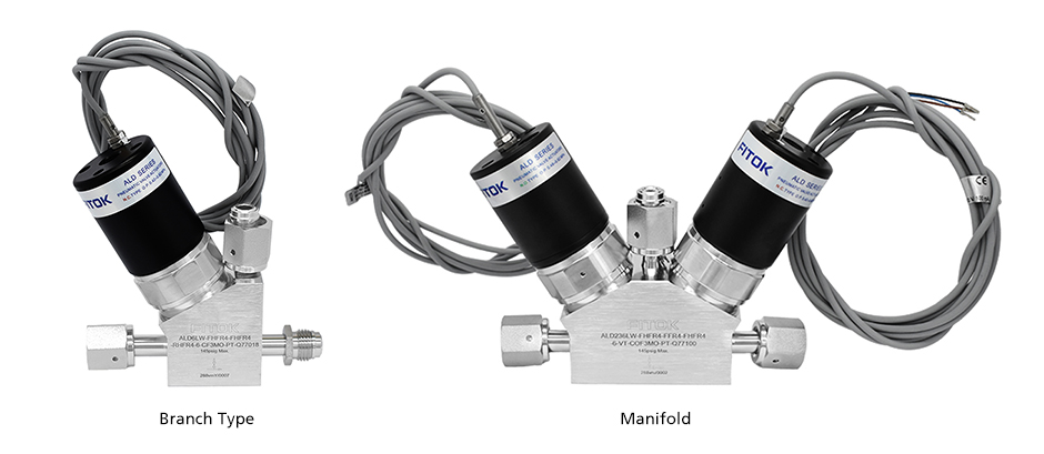 FITOK ALD series diaphragm valves in different configurations for gas delivery systems